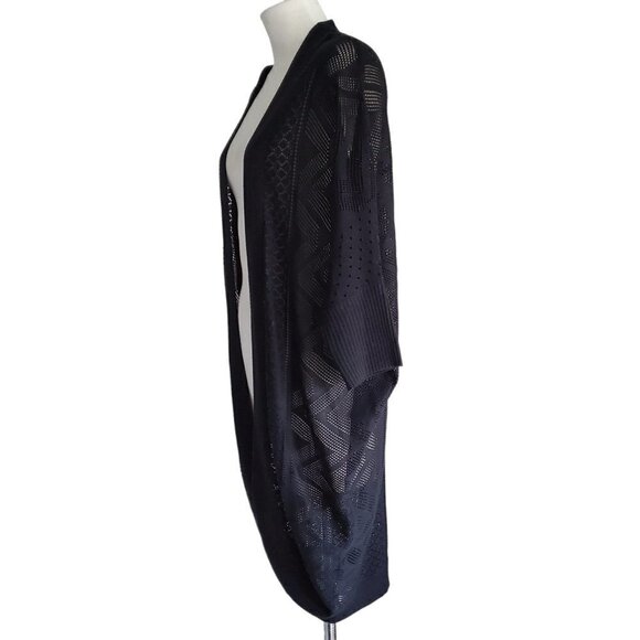 Longline Kimono Style Sleeve Open Cardigan Open Weave Black Size S - Picture 5 of 16